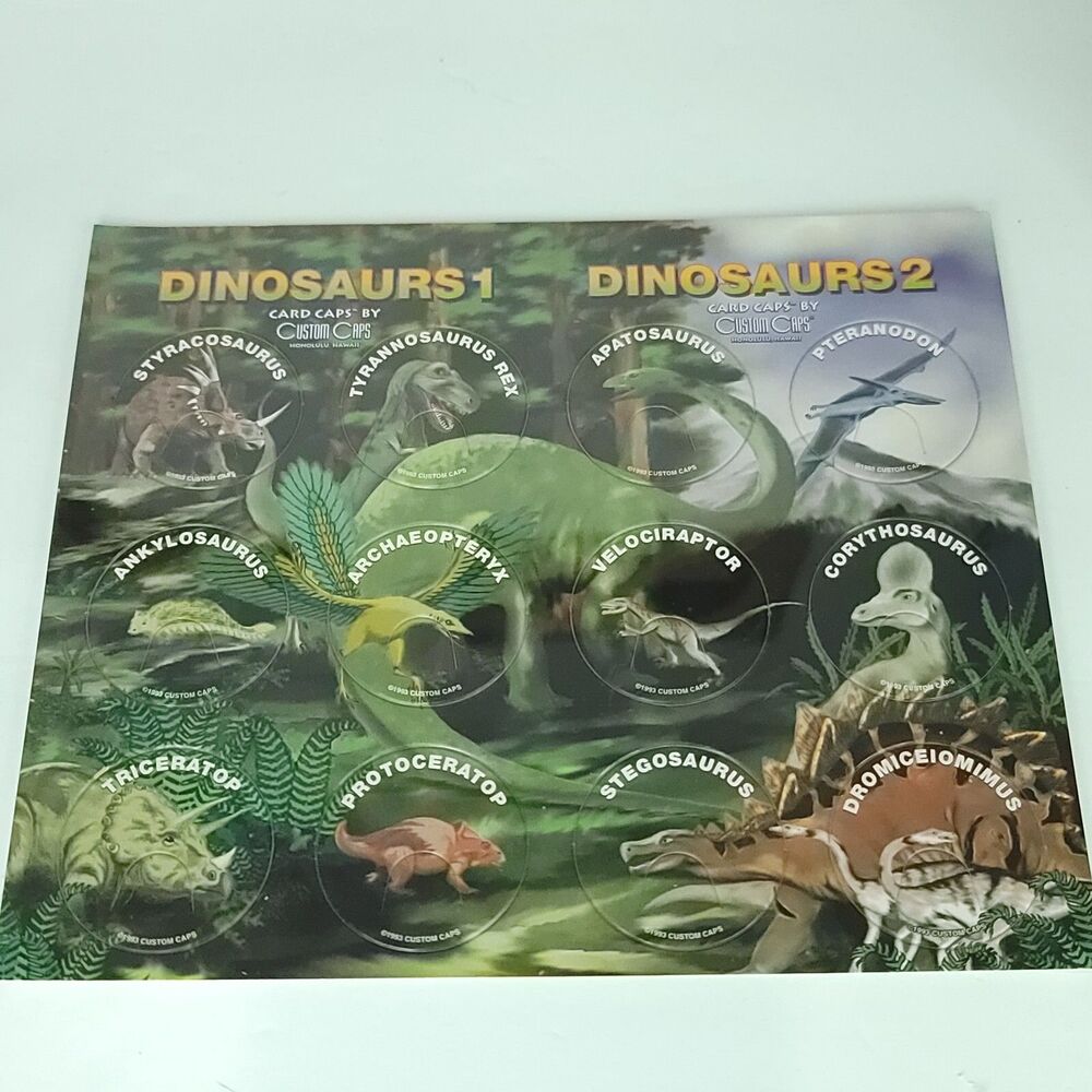 Pogs Dinosaurs Custom Caps Sealed On Card NEW